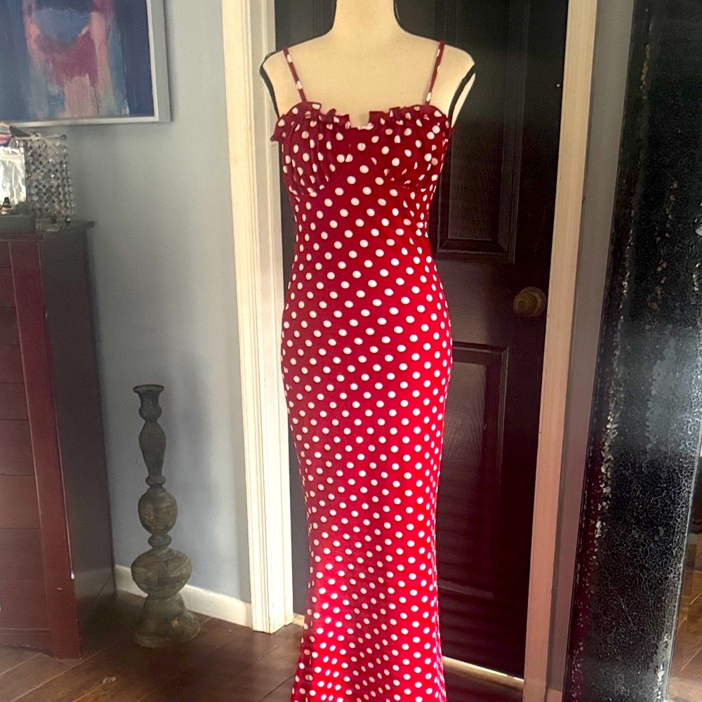 SHEIN Red Maxi Dress with White Dots